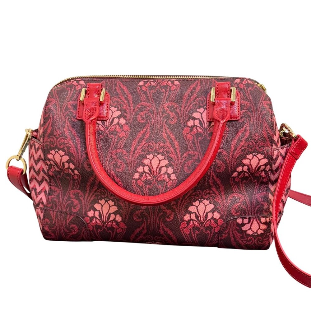 Tory Burch Red Floral Printed Satchel Tote Bag Adjustable Crossbody Vintage - Picture 2 of 11